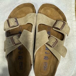 Birkenstock Tan Suede Buckle Sandals